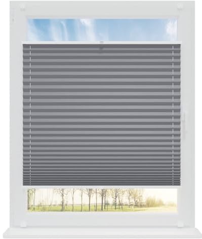 RENA Plissee ohne Bohren Rollos für Fenster | Faltrollos für Fenster & Tür | Plisseerollo nach Maß Verdunkelung | Fenster Rollos für Innen | Jalousie Grau 35x80 cm