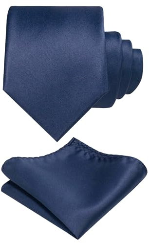 JEMYGINS Herren Krawatte mit Matte Oberfläche inklusive Einstecktuch Set in verschiedenen Farben Navy blau