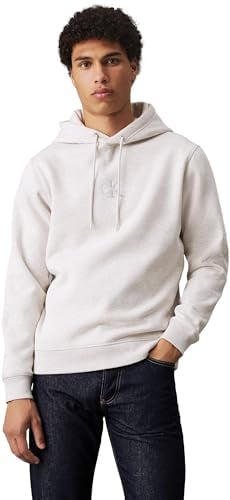 Calvin Klein Herren Hoodie Monologo Hoodie mit Kapuze, Ivory Grey Heather (Grau), 2XL