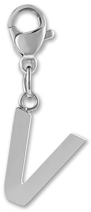 GD GOOD.designs Charms Anhänger mit Buchstabe V und Karabiner Verschluss - Initial Charm Silber aus Edelstahl für Bettelarmband - Valentinstag-Geschenk für Sie und Ihn