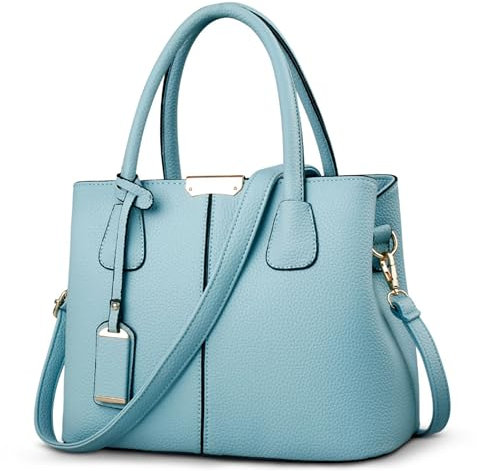 POSSOBAG Elegant Handtasche Damen Leichte Große Kapazität Henkeltasche mit Mode Ornamente Umhängetasche für Frauen Reisen Casual Täglich Urlaub Shopper PU Leder Top Griff Tasche Blau B