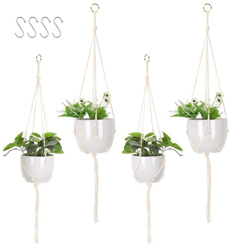Wekuw Portavaso Da Appendere, 4 Pezzi Vasi Appesi Macrame Plant, Vasi Sospesi per Piante Sospese, Porta Vasi da Appendere, con Ganci, per Balcone e Vasi di Fiori Decorazioni (2 Dimensioni)