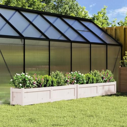 Cosisti Jardinières Lot de 2 Jardinière Bois jardinieres Exterieur Bac a Fleur Bois Lit Surélevé de Jardin Potager pour Cultiver Fleurs Herbes Plantes-Pin blanc-150x31x31 cm-2 pcs