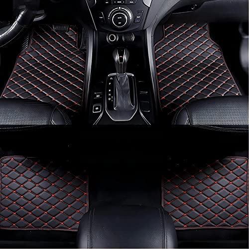 HHFCL Auto Leder Fußmatten für VW Polo GTI 2012-2024, Allwetter Wasserdichtem rutschfeste Verschleißfest Fußmatten Auto ZubehöR,Black-red