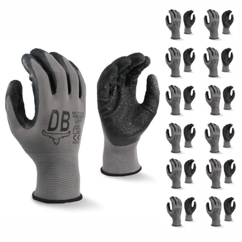 Durabull Latex Coated Work Gloves - Heavy Duty Protective Gloves For Builders, Garden & Working. Secure Fit With Anti Slip Grip. (Grey, 10 (XL))