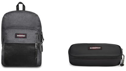 EASTPAK PINNACLE Backpack, 38 L - Black Denim (Grey) OVAL SINGLE Pencil Case, 5 x 22 x 9 cm - Black (Black)
