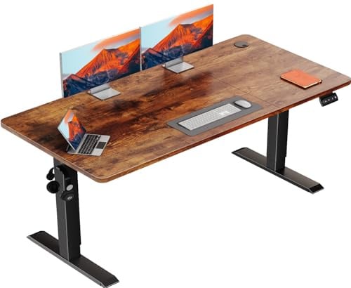 Flamaker Höhenverstellbarer Schreibtisch, Elektrischer Schreibtisch Höhenverstellbar für Steh-Sitz, Computertisch mit Memory-Funktion, Stabiler Tisch Standing Desk, Bürotisch,140 x 60 cm,Braun