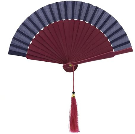 MAPIMANIA - Ventaglio da Borsetta Pieghevole Color Ciclamino e Blu in Legno e Seta con Custodia, Ventagli Matrimonio, Ventaglio Giapponese Resistente Dipinto a Mano