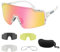 ToopMount Polarized Cycling Glasses, UV400 Sports Sunglasses with 4 Interchangeable Lenses TR90 for Men Women Baseball Hiking (Clear - Rimless)