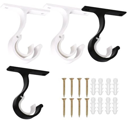 KHDULQ 4 Pièces Support Tringle Rideaux,Tringle Rideau Plafond Fixation Tringle Rideau Métal Attache Tringle Rideaux Barre Plafond Crochets pour Support Tringle Fixation Plafond
