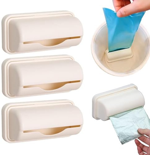 Trash Bag Liner Dispenser, Trash Bag Dispenser for Bottom Of Can, Trash Can Liner Dispenser, Fineliner Small Bin Liner Kit, Small Bin Liner Kit Dispenser, Wall Mount Garbage Bag Dispenser(Beige,3pcs)