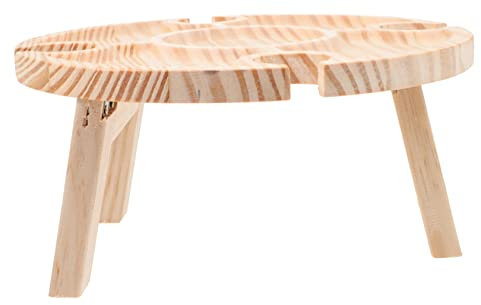 SEWOART Holz Serviertisch Runder Tisch Tragbarer Snack Aufbewahrungstisch Weinparty Camping Picknicktisch Kompakt Leicht Stabil