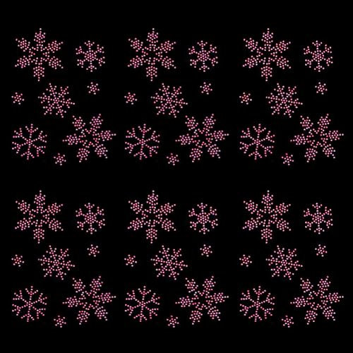 FINGERINSPIRE 6 Sheets Snowflake Rhinestone Iron on Transfer 48 pcs Multi-Snowflake Shape Glass Rhinestone Hotfix Appliques Pink Color Glitter Rhinestones Hot Melt Patch for Christmas Clothes Decor