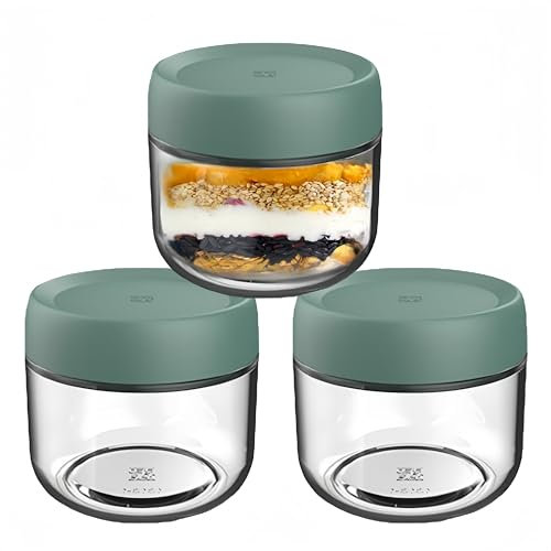 MEETOZ Lot de 3 petits bocaux en verre avec couvercles à vis, réutilisables pour nourriture, épices, fruits, sauces, céréales, collations (283,5 g, vert)