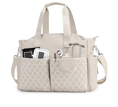 Korolev Krankenschwestertasche für die Arbeit, Krankenschwester Tragetasche, Stilltasche mit mehreren Taschen für Krankenschwester und Berufstätige Frauen, Beige