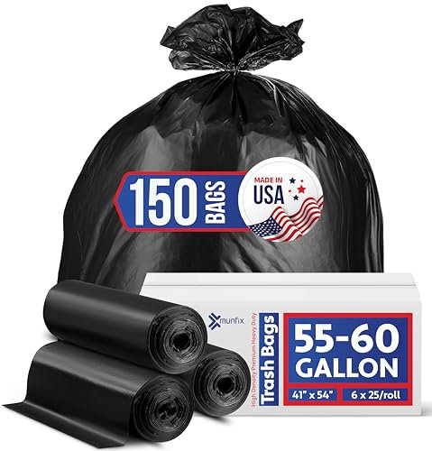 Lot de 150 grands sacs poubelle de 150 à 200 litres – Sacs poubelle commerciaux noirs – Fabriqués aux États-Unis