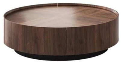Italienischer minimalistischer Couchtisch, Walnussholz, rund, modern, schlicht, Wohnzimmer, Aufbewahrung, Möbelkombination, klappbarer Gartentisch