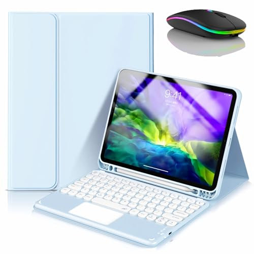 JZCZMCE Keyboard Case for Samsung Galaxy Tab S6 Lite 10.4'' 2022/2020, Built in Pencil Holder, Magnetic Detachable Wireless Keyboard with Bluetooth Mouse,Blue