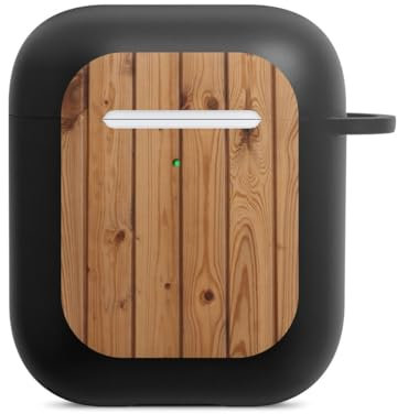 Hülle mit Karabiner kompatibel mit Apple AirPods (2. Generation) Case schwarz Schutzhülle mit Schlüsselanhänger Holzoptik Wald Holz