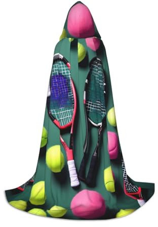 VPPUR Lustiger Tennisschläger und Tennisbälle, bedruckt, Uni, Kapuzenumhang für Karneval, Mottoparty, Dekoration, Hexenkostüm, Cosplay