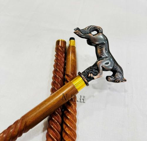 Wooden Walking Stick with Brass Handle | Handmade Walking Stick | Decorative Walking Canes | Walking Stick for Man and Woman Active (Horse Walking Cane)