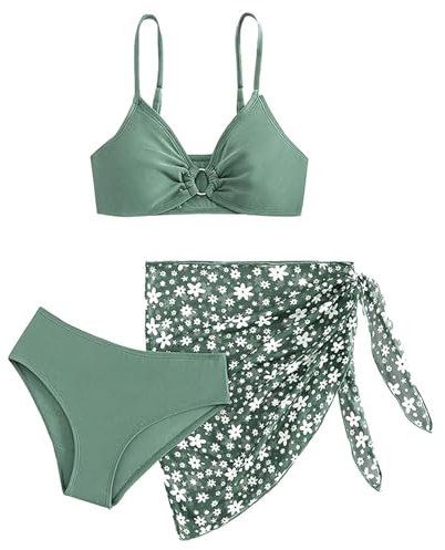 Sunfashion Dreiteiliger Baby-Bikini-Badeanzug Für Mädchen Für Kinder Bikini Rock Baby Badeanzug Tops Für Teenager Mädchen Bikini 164 Mädchen Teenager Badeanzug Für Kinder Meerjungf(Green, 11-12 Years)