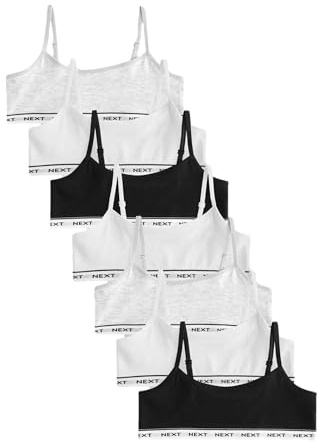 NEXT Mädchen Kurze-Trägertops, 7er-Pack Schwarz/Weiß/Grau Numeric_122-numeric_128