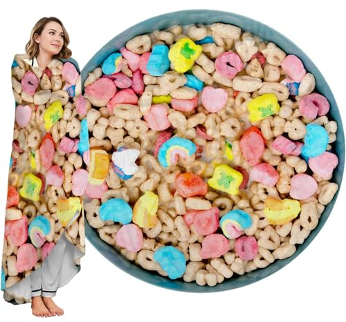 Qucarder Charmed Cereal Marshmallow-Decke für Erwachsene und Kinder, weiches und bequemes Flanell, rund, lustige Decke für Bett, Couch, Büro, Reisen, 150 cm