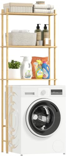 HOMCOM Waschmaschinenregal mit Umkippschutz über Waschmaschine Naturholz