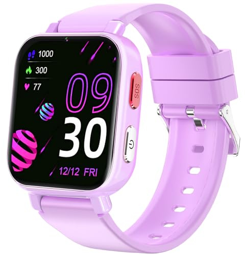Ucani 4G Smartwatch für Kinder GPS, Kinder Watch Uhr Telefon mit Videoanruf und Voice Chat, WiFi, SOS, Schrittzähler, Wecker, Spiele, Kindergeschenke Armbanduhr Uhr für Mädchen Jungen ab 4 (Lila)