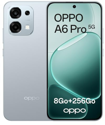 OPPO A6 Pro 5G 8+256GB, KI-Android-Smartphone (freigeschaltet), 6,57-Zoll 120Hz AMOLED-Display, 50+16-MP-KI-Kamera, 6500-mAh-Akku, IP69, Lunar Titanium (inkl. 80-W-SUPERVOOC-Ladegerät & Kopfhörer)