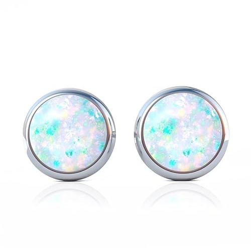 Ohrstecker mit natürlichem weißem Feueropal, Edelstein, 925er Sterlingsilber, weißer Feueropal, Geschenk-Ohrstecker für Damen und Mädchen
