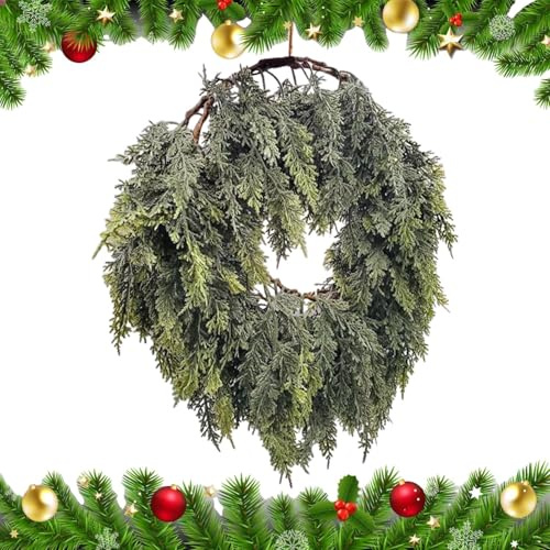 Meyjlgh Guirnalda de cedro artificial de Navidad | Guirnalda de pino verde artificial – 5.91 pies, decoración de de vegetación navideña para chimenea, mesa, barandillas de escalera, mantel