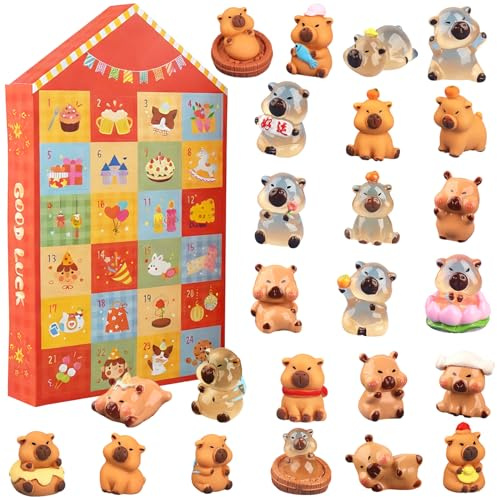 Capybara Advent Calendar, Capybara Blind Box Figure Characters Mini Figures Ornaments Festive Scene Decoration Advent Calendar 24 Days Micro Resin Figurines Calendars Figures Set for Children Gifts