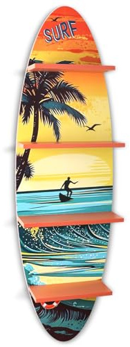VIWODS Creative Surfboard Wandregal | Wanddekoration & Aufbewahrung, vertikales Schweberegal, dekorativer Strandstil, fehlende Wandregale