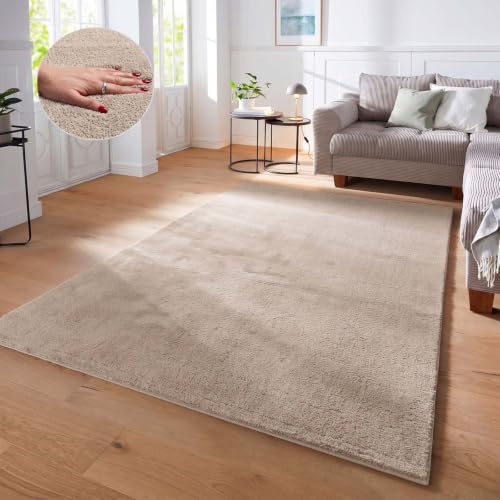 Taracarpet Supersoft kurzflor Teppich Fiona Wohnzimmer Schlafzimmer Kinderzimmer Flur Läufer waschbar rutschfest Uni New Taupe 280x380 cm