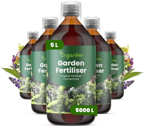 Gartendünger Flüssigdünger - 5x1L - NPK 2-1-8 | Für Rosen - Stauden - Zwiebelpflanzen - Organifer