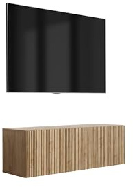 3E 3xE living.com TV-Schrank mit geriffelter Front, Eiche Craft, 100 × 32 × 33,6 cm