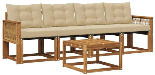 vidaXL Outdoor-Sofagarnitur mit Kissen 5 pcs Natur und Beige, Garten Sofaset, modernes Wohnmöbel, entspannende Couch für Terrasse und Außenbereich
