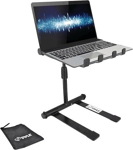Pyle Supporto Portatile Pieghevole per Laptop, Angolo e Altezza Regolabili, Vassoio Antiscivolo per Tablet, DJ Mixer, Lavoro, Gaming e Uso Domestico