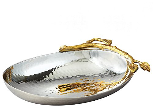 Elegance Golden Vine Hammered Stainless Steel Nut Bowl/Dish, 6.25 by 4.25-Inch, Silver/Gold