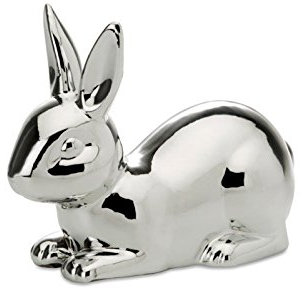 Osterdeko Hase liegend groß, Porzellan, versilbert anlaufgeschützt silber glänzend