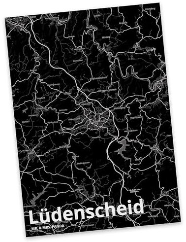 Mr. & Mrs. Panda Postkarte Lüdenscheid - Geschenk, Stadt, Ansichtskarte, Grußkarte, Postkarten, Dorf Karte Landkarte Map Stadtplan, bildkarte, Ansichtskarten