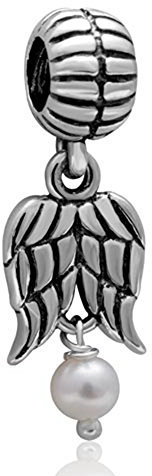 Luckybeads Guardian Engel Flügel Charm mit Süßwasserperle weiß 925 Sterling Silber Beads passt DIY Charms Armbänder