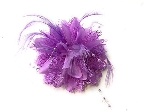 Flower Feather Bead Corsage Hair Clips Fascinator Hairband and Pin (Lilac)