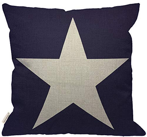 HGOD DESIGNS Blauer Stern-Kissenbezug, abstraktes USA-Stern-Design auf blauem Hintergrund, dekorativer Couch, Sofa, Jute-Kissenbezüge für Herren/Frauen/Mädchen/Jungen/Kinderzimmer, 45.7 x 45.7 cm