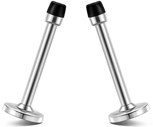 Door Stopper, 5 Inch Extra Long Door Stop, Solid Rigid Modern Heavy Duty Brushed Satin Door Holder Stainless Steel Door Stoppers Silver, Door Stopper Wall, 2 Pack