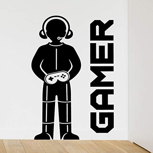 Gamer Children Room Wall Sticker Mural Vinyl Decal Nursery Kids Gamers Art Teenager Video Game Mural Kid Bedroom Decor Gaming Gamer Teenage Decals Computer Controller Weapon Teens Stencils