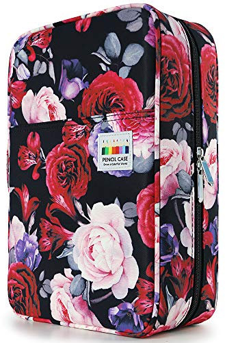 YOUSHARES Große Federmappe 300 Slots - Mäppchen Organizer Stiftetui mit Mehrschichtigem Halter für Prismacolor Coloured Pencils & Gel Pen (Red Pink Rose)