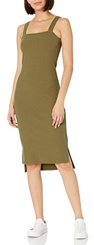 The Drop Amelia - Vestito a canottiera con collo quadrato, con spalline da Donna, Verde oliva militare, 2X